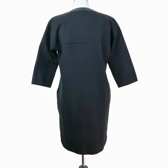 Madewell Size S Leather Trim Pique Ponte Knit Dress Boxy Fit Black - Picture 5 of 12